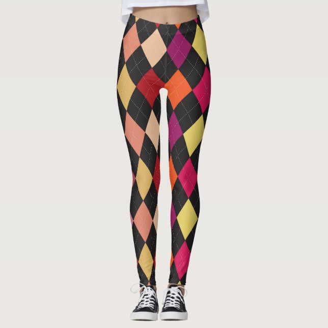 Fun Colorful Argyle Pattern Leggings (Front)
