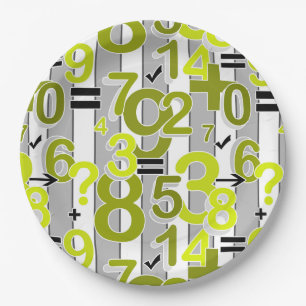 Fun colorful arithmetic math bright retro pattern  paper plates