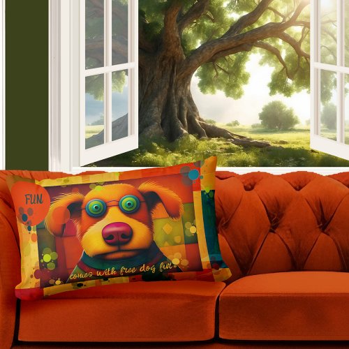 Fun Colorful Artistic Dog Lumbar Pillow