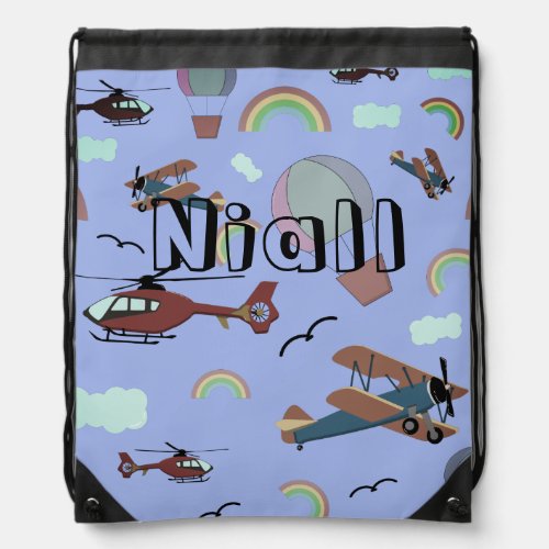 Fun Colorful Aviation Drawstring Bag