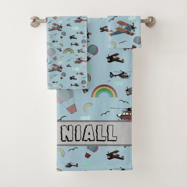 Fun Colorful Aviation Personalized Bath Towel Set (Insitu)