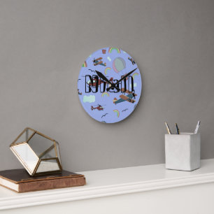 Fun Colorful Aviation Personalized Round Clock