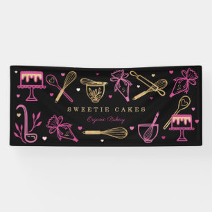 Fun Colorful Baking & Cooking Utensil Black & Gold Banner