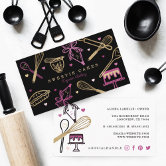 https://rlv.zcache.com/fun_colorful_baking_cooking_utensil_black_gold_business_card-r_d90k9_166.jpg