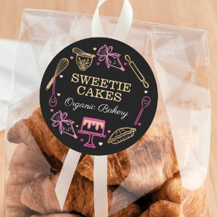 Fun Colorful Baking & Cooking Utensil Black & Gold Classic Round Sticker