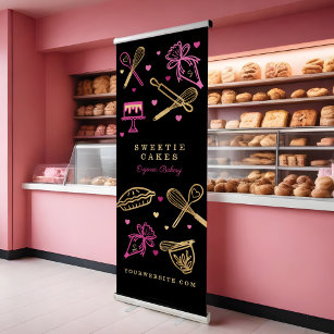 Fun Colorful Baking & Cooking Utensil Black & Gold Retractable Banner