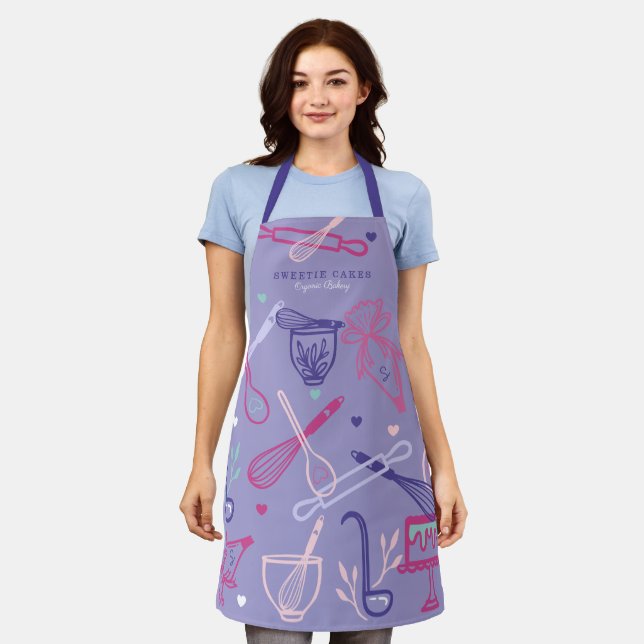 Fun Colorful Baking & Cooking Utensil Purple Apron (Worn)