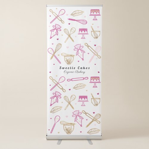 Fun Colorful Baking  Cooking Utensil White  Gold Retractable Banner