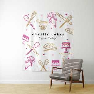 Fun Colorful Baking & Cooking Utensil White & Gold Tapestry