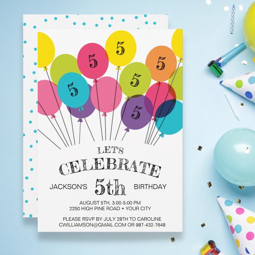 Fun Colorful Balloon Birthday Party Invitation