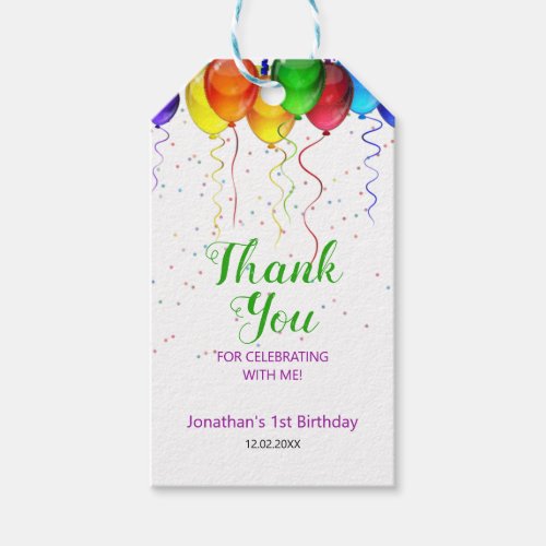 Fun Colorful Balloon Wonderland 1st Birthday  Gift Tags