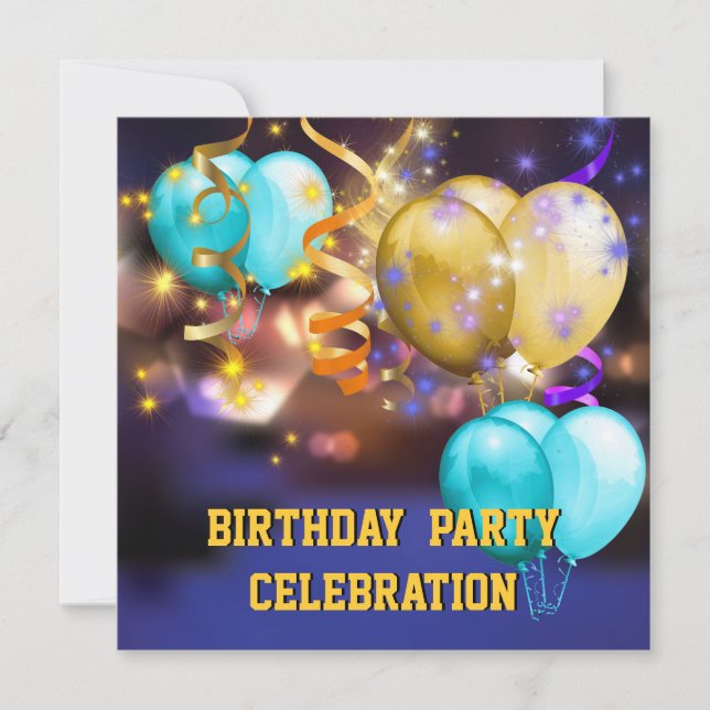 Fun Colorful Balloons Streamers Birthday Party Invitation (Front)