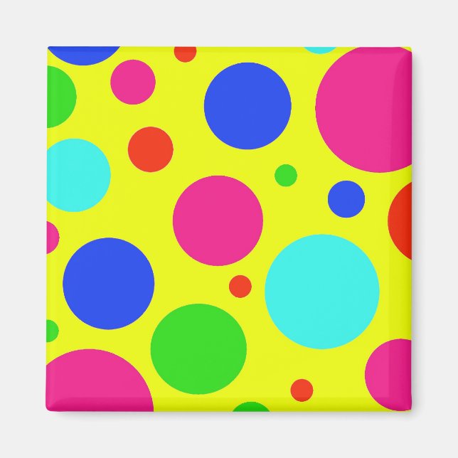 Fun Colorful Big Polka Dots on Yellow Magnet (Front)
