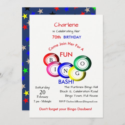 Fun Colorful Bingo Bash Theme Party Invite