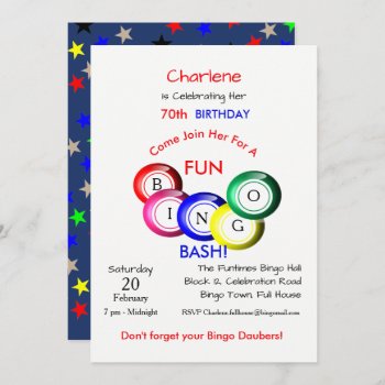 Fun Colorful Bingo Bash Theme Party Invite by Flissitations at Zazzle