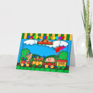 fun colorful birthday card with toy train