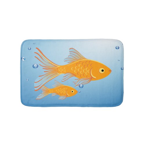 Fun Colorful Blue and Orange Goldfish Bath Mat