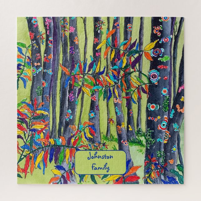 Fun Colorful Blue & Green Forest Jigsaw Puzzle (Vertical)