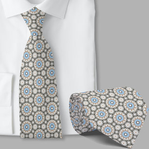 Fun Colorful Blue Ivory Pattern Neck Tie