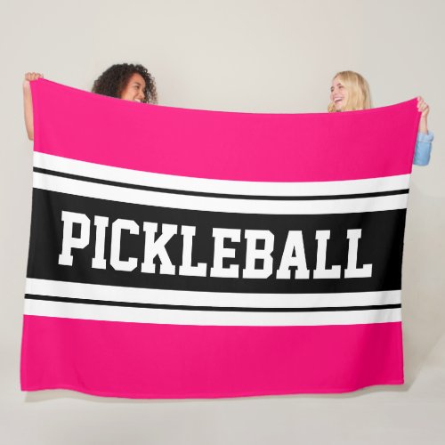 Fun Colorful Bold Pink PICKLEBALL Sports Stripes  Fleece Blanket