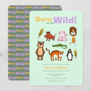 Fun Colorful Born To Be Wild Safari Baby Shower  Invitation