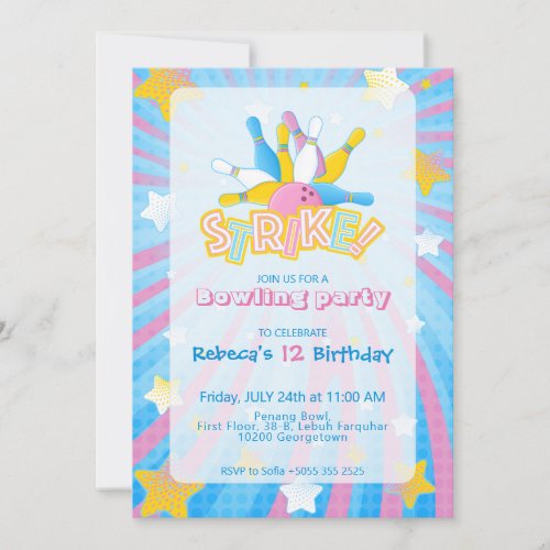 Fun & Colorful Bowling Party Invitation