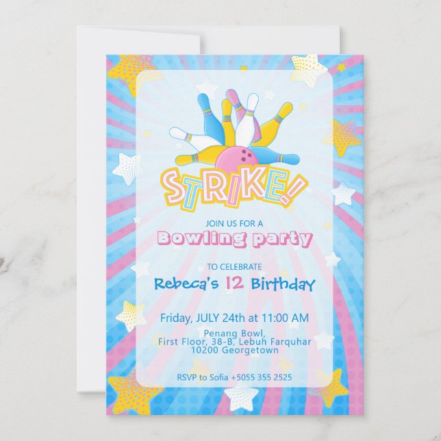 Fun & Colorful Bowling Party Invitation (Front)
