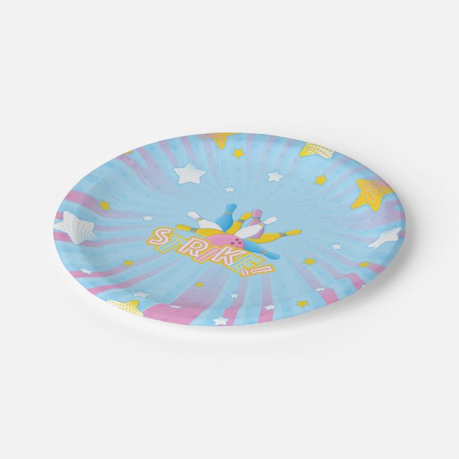 Fun & Colorful Bowling Party Paper Plates (Angled)