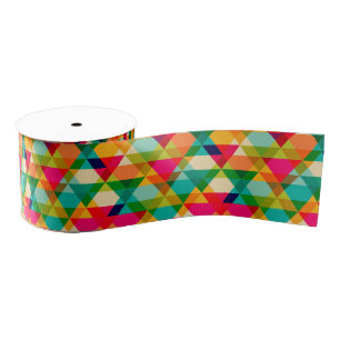 Fun Colorful Bright Geometric Triangle Pattern Grosgrain Ribbon