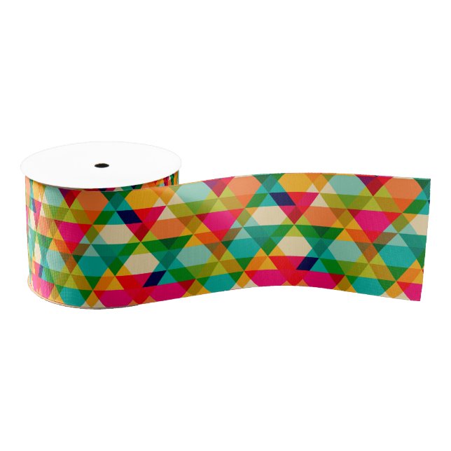 Fun Colorful Bright Geometric Triangle Pattern Grosgrain Ribbon (Spool)