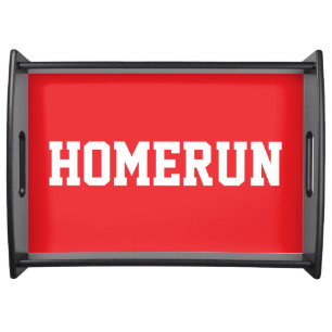 Fun Colorful Bright Red Bold White HOMERUN Text Serving Tray