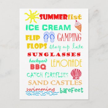 Fun Colorful Bright Summer List Postcard by ohwhynotweddings at Zazzle
