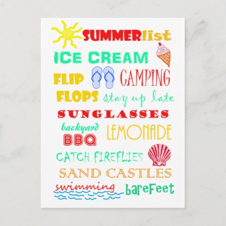 Fun Colorful Bright Summer List Postcard