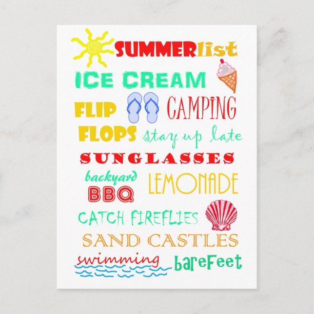 Fun Colorful Bright Summer List Postcard (Front)