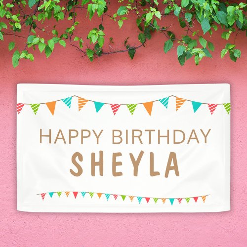 Fun Colorful Bunting Flags Happy Birthday Name Banner