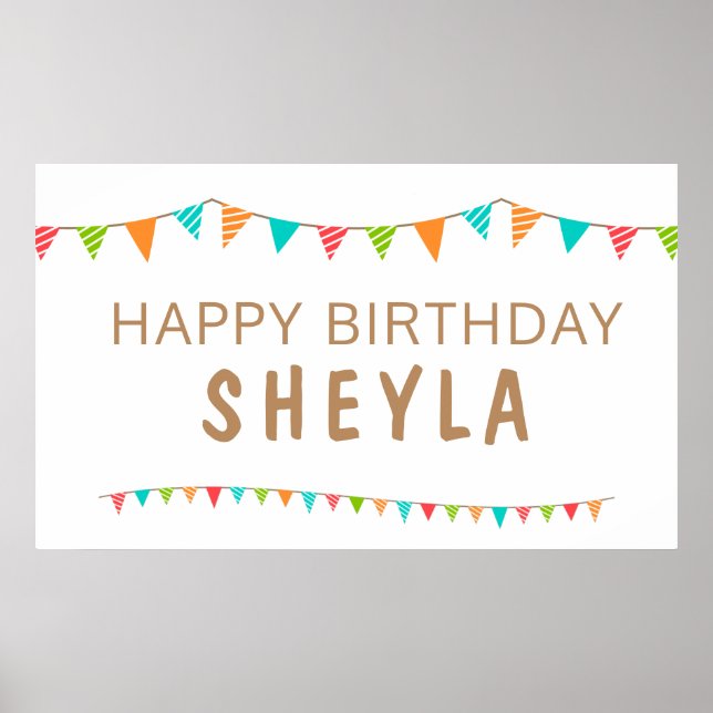 Fun Colorful Bunting Flags Happy Birthday party Poster (Front)