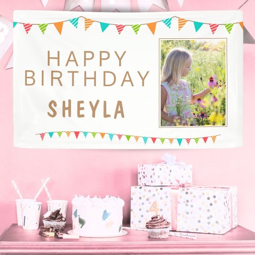 Fun Colorful Bunting Flags Photo Birthday Banner