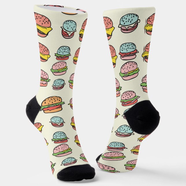 Fun Colorful Burger Patterns Socks (Angled)