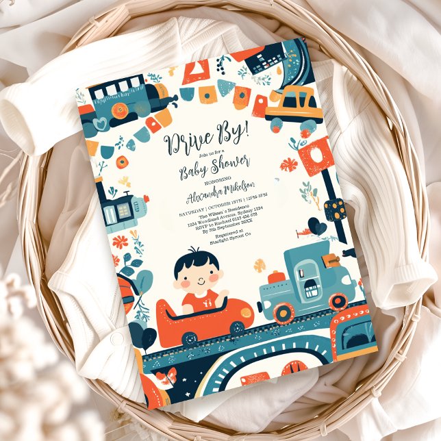 Fun Colorful Cars Boy Baby Shower Invitation (Creator Uploaded)