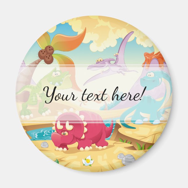 Fun Colorful Cartoon Dinosaurs Magnet (Front)