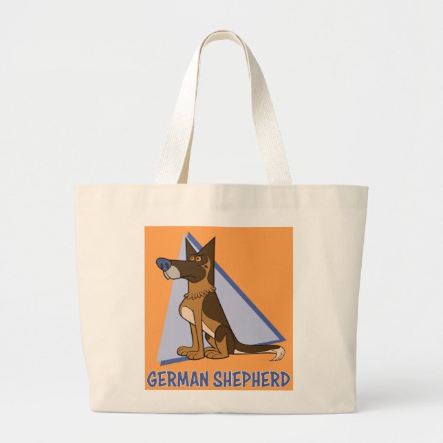 Fun & Colorful Cartoon German Shepherd Dog Large Tote Bag (Front)