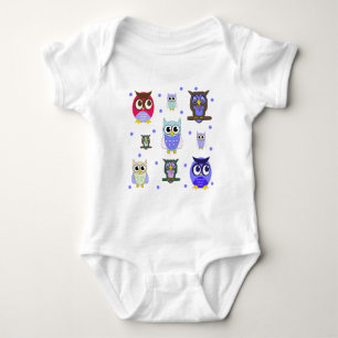 Fun Colorful Cartoon Owls Baby Bodysuit