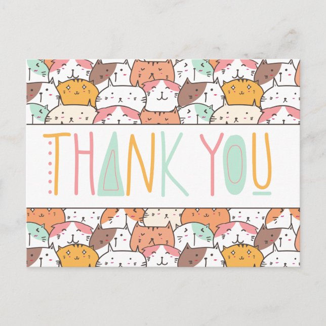 Fun Colorful Cat Thank You Card (Front)