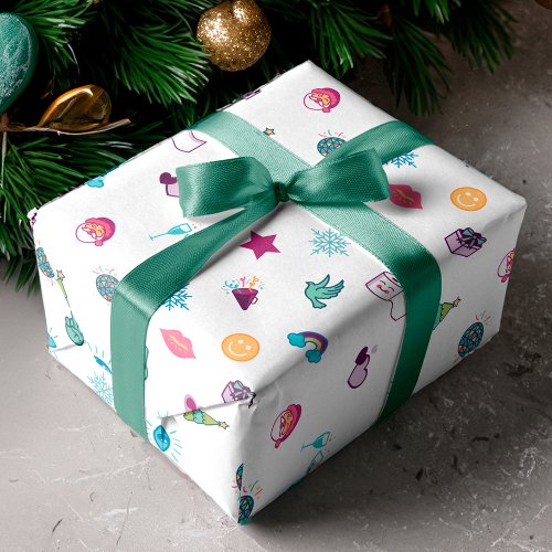 Fun Colorful  Cheerful Christmas Emoji Pattern Wrapping Paper