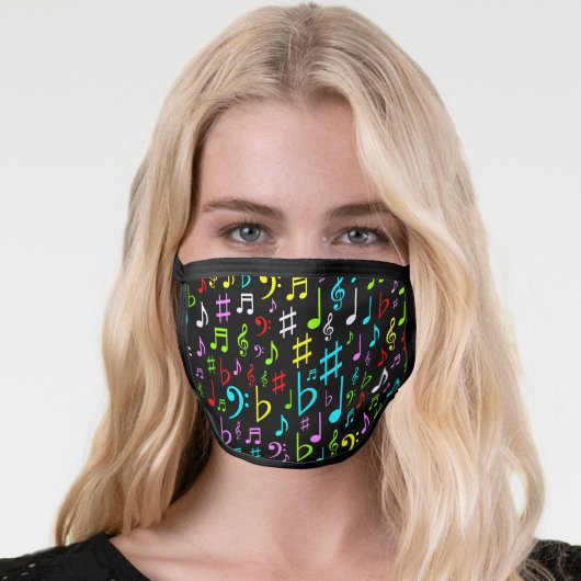 Fun, Colorful, Cheerful, Music Note & Symbols Face Mask (Worn Her)
