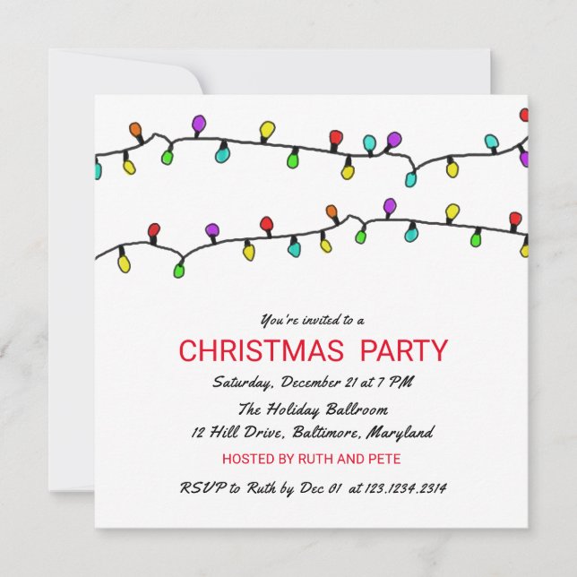 Fun Colorful Christmas Lights Christmas Party Invitation (Front)