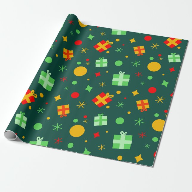 Fun Colorful Christmas Pattern Wrapping Paper (Unrolled)