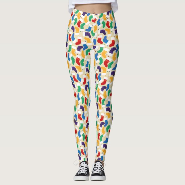 Fun Colorful Christmas Stocking Pattern Leggings (Front)