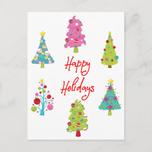 Fun Colorful Christmas Trees Happy Holidays Postcard
