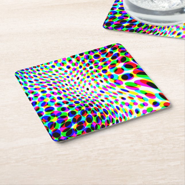 Fun Colorful Circles Square Paper Coaster (Angled)
